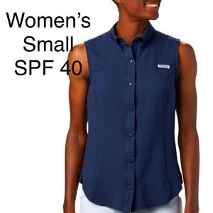 Columbia Women's PFG Tamiami Sleeveless Shirt Size Small Collegiate Navy